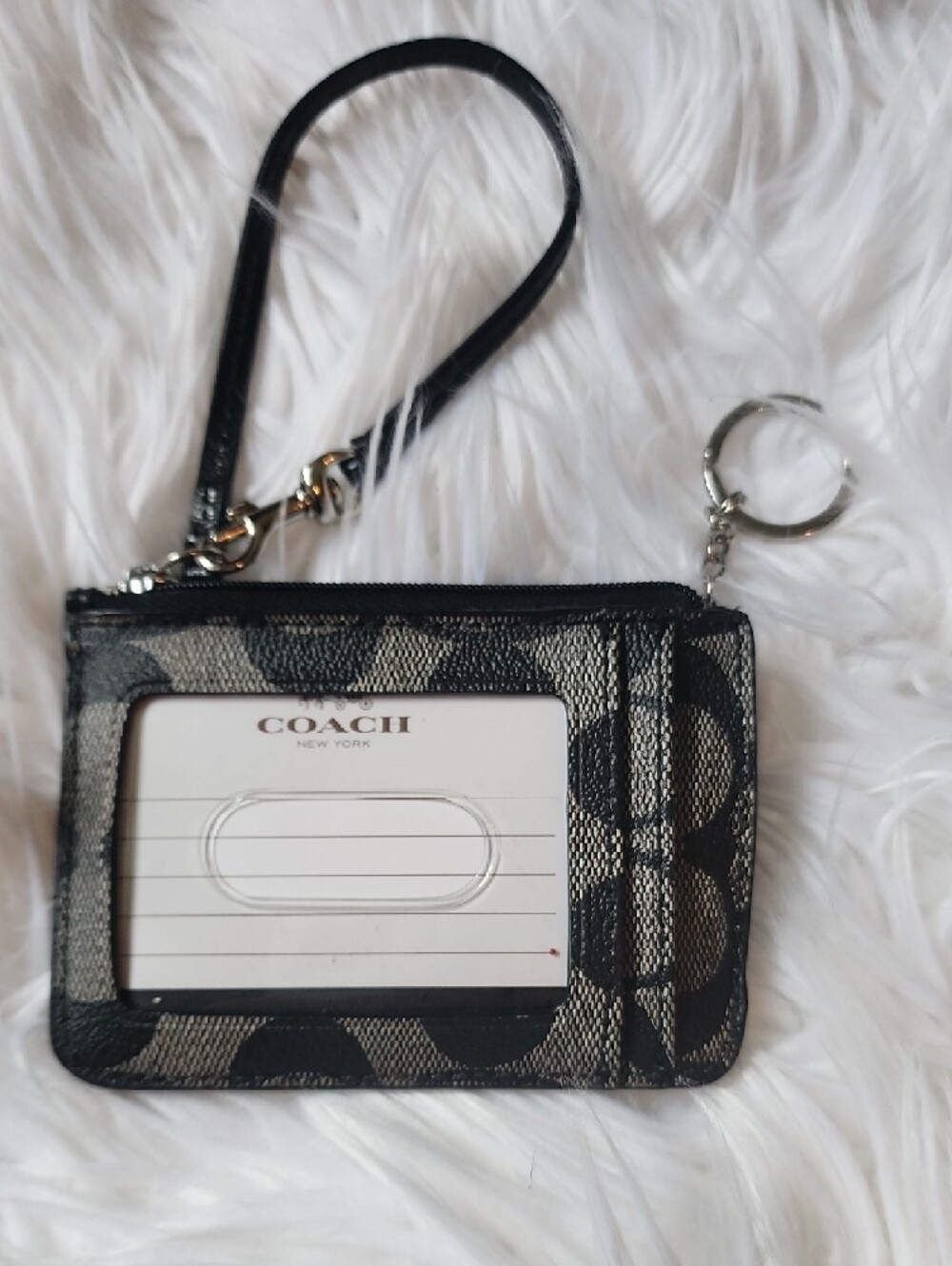 Coach Black and White Signature Wristlet Key Ring - Picture 2 of 3